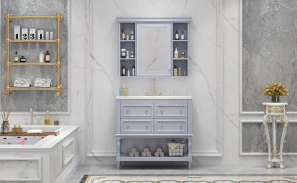 36'' Bathroom Vanity with Medicine Cabinet, Modern Mirror Cabinet with Adjustable Shelf, Bathroom Storage Cabinet with 4 Drawers - Shello's Creative Boutique