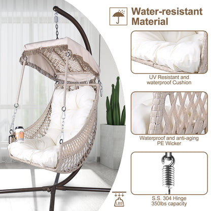 Luxury Swing Egg Chair with Stand - Indoor/Outdoor Hanging Chair with Sunshade