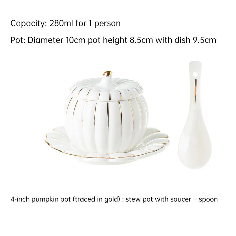 Creative Ceramic Pumpkin Cup, Steamed Egg Cup, Stewed Pot with Cover, Pure White Mini Bird's Nest Cup, Soup Cup - Shello's Creative Boutique