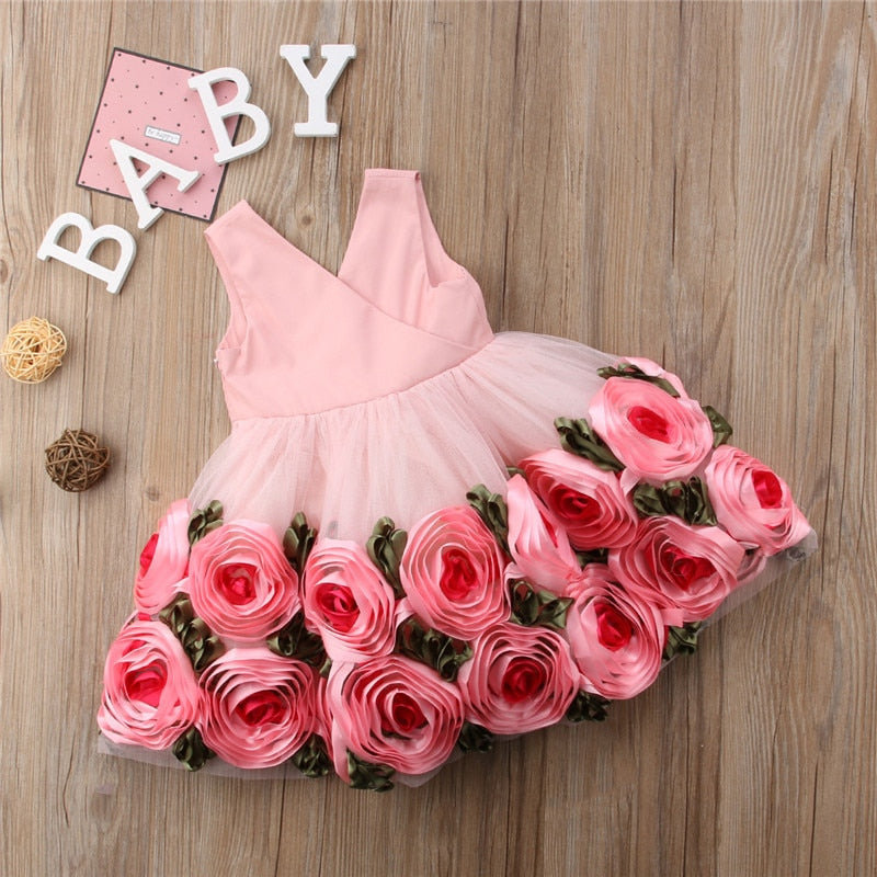 Toddler Baby Kids Girls clothes Flower print V-neck sleeveless Tulle Bow Casual cotton backless Summer Mini Dresses one pieces eprolo