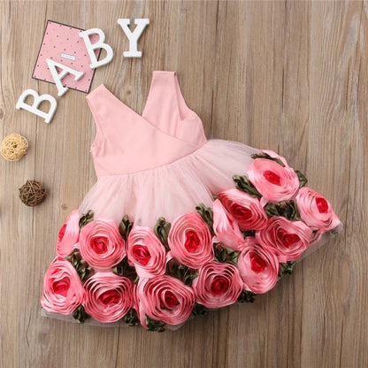 Toddler Baby Kids Girls clothes Flower print V-neck sleeveless Tulle Bow Casual cotton backless Summer Mini Dresses one pieces - Shello's Creative Boutique