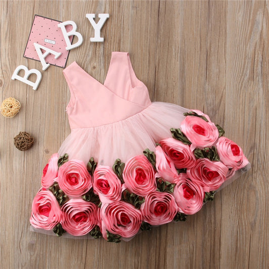 Toddler Baby Kids Girls clothes Flower print V-neck sleeveless Tulle Bow Casual cotton backless Summer Mini Dresses one pieces eprolo