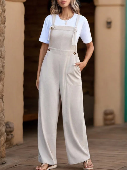 European and American summer women's casual lace up solid color overalls - Shello's Creative Boutique