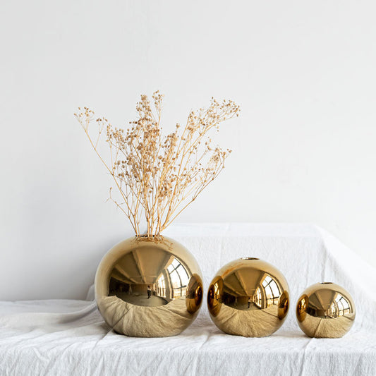 European Style Gold Plated Ceramic Vase Circular Model Room Wedding Decoration, Flower Arrangement, Vase Placement, Jewelry eprolo