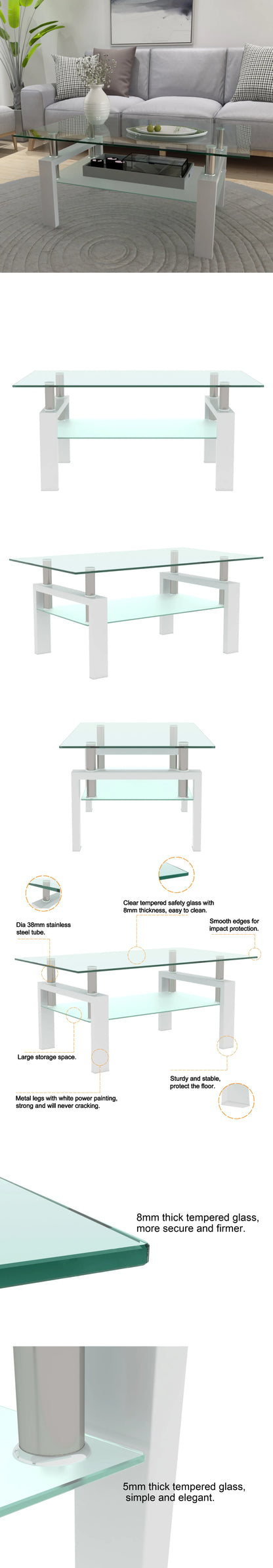 White Clear Coffee Table – Modern Elegance for Your Living Space - Shello's Creative Boutique