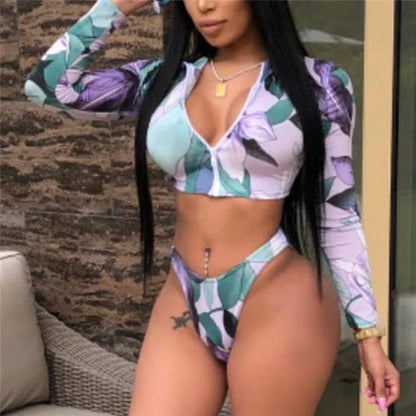 Bikini Push-Up Zipper Crop Top Swimsuit – Women's Two-Piece Bathing Set | Summer ’25 - Shello's Creative Boutique