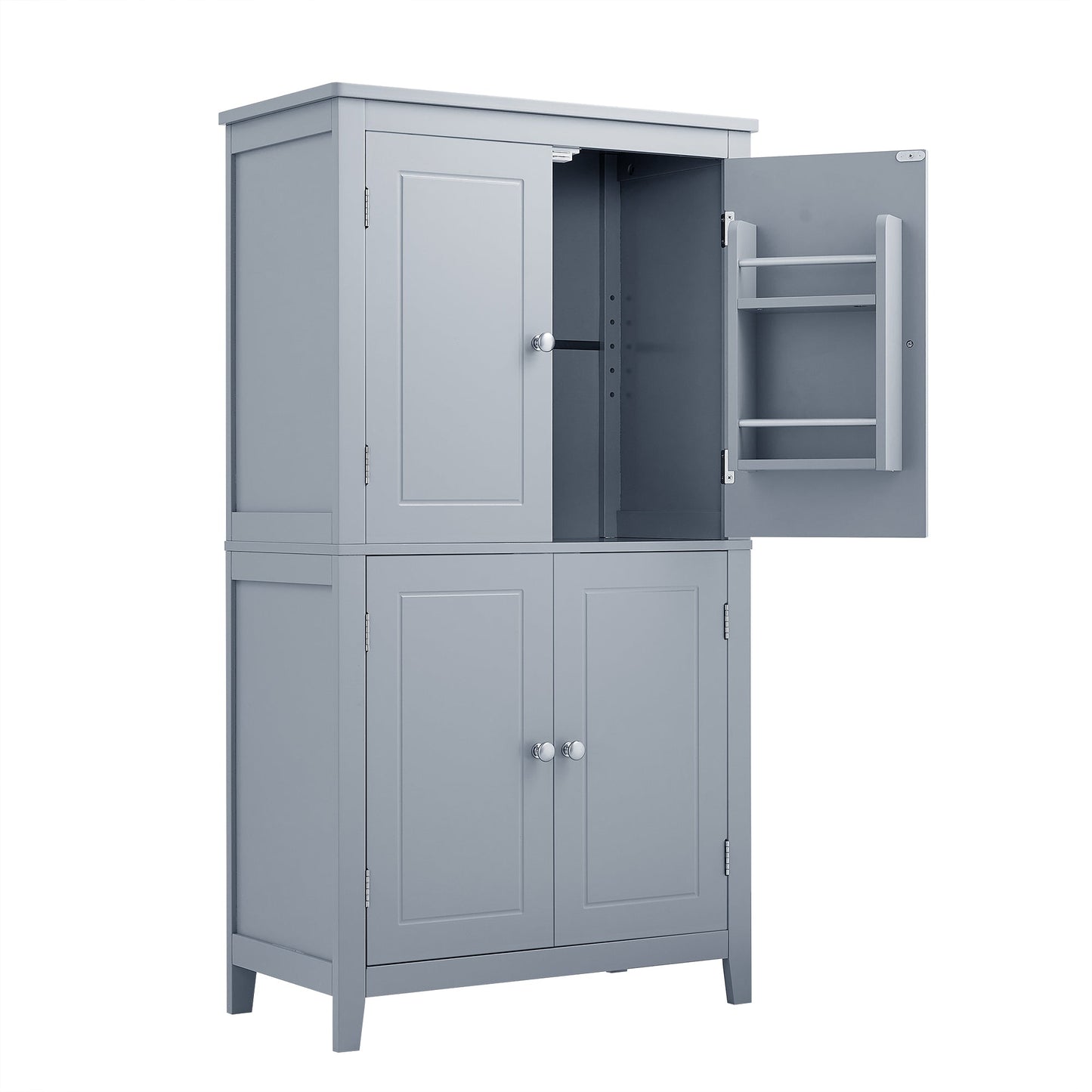 Bathroom floor storage cabinet, bathroom storage cabinet, 4-door independent cabinet, adjustable shelf, adaptive shelf, gray eprolo