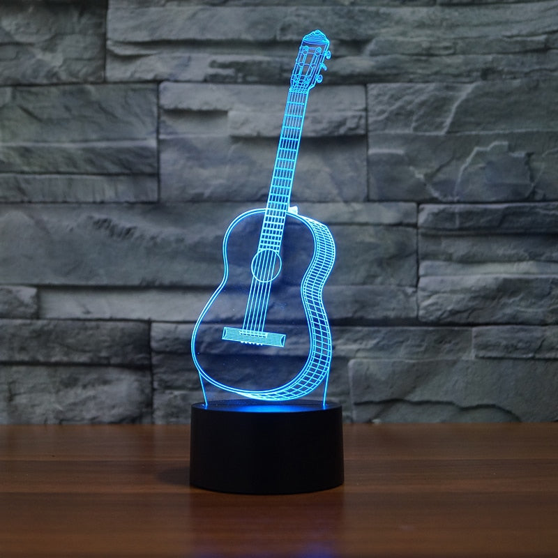 3D LED Guitar Night Light - 7 Colour Changing Optical Illusion Lamp