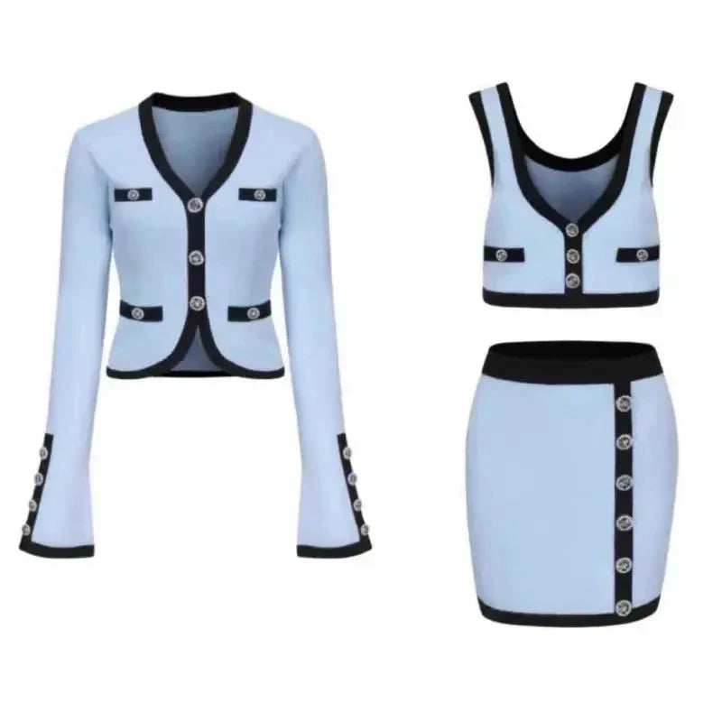 Vintage Knit 3-Piece Set - Cardigan Vest & Mini Skirt Outfit - Shello's Creative Boutique