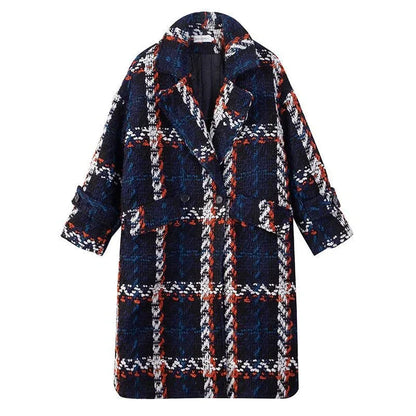 Plaid Woolen Overcoat Women Clothing Mid-Length - Shello's Creative Boutique