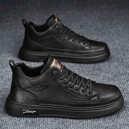Breathable Waterproof Shoes for Men - Trendy Korean Style Black Leather Sports and Casual Board Shoes - Shello's Creative Boutique
