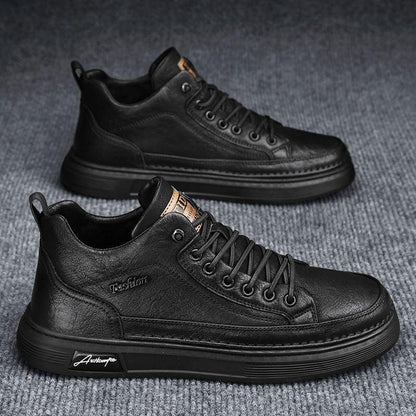 Breathable and waterproof Korean style shoes for men, trendy and versatile black leather shoes, sports and casual board shoes - Shello's Creative Boutique