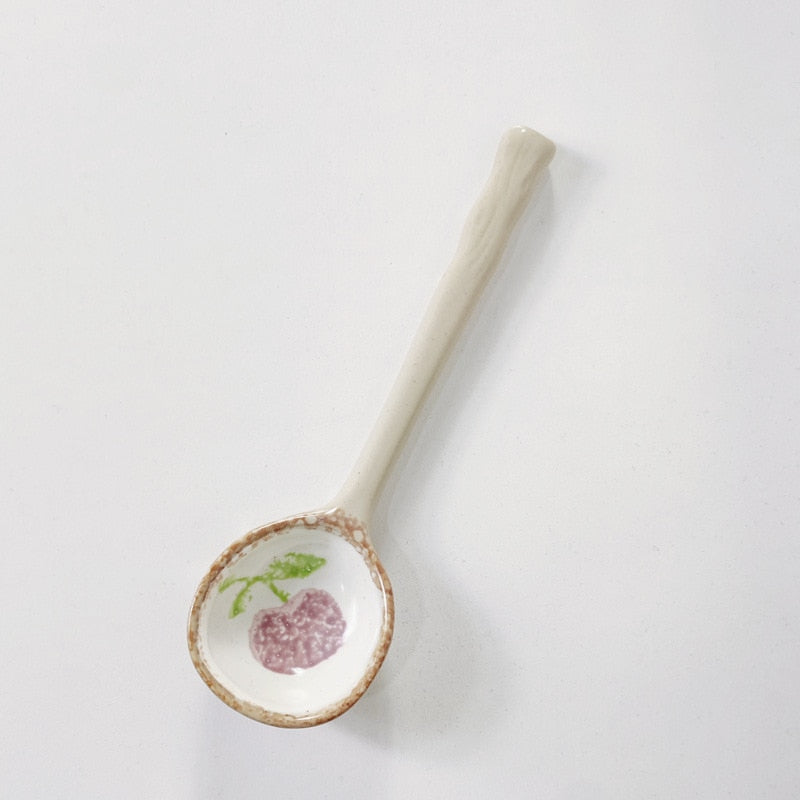 Ins Style Japanese Style Stoneware Small Soup Spoon Ceramic Spoon, Long Handle Spoon Household Cute Creative Rice Spoon eprolo