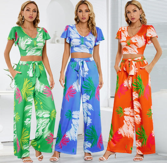 New Women's Wide Leg Pants Set Slim Casual Dress Pants Two Piece Set eprolo