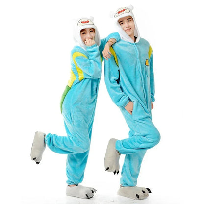 Cartoon animal jumpsuit sleepwear for autumn and winter adult sleepwear thick flannel men's and women's couple home clothes - Shello's Creative Boutique