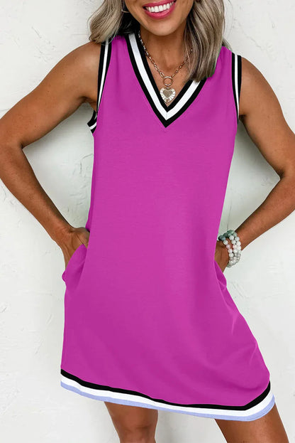 Myosotis Contrast Trim V Neck Sleeveless Mini Dress - Effortless Elegance with a Modern Twist! - Shello's Creative Boutique