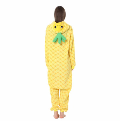 Pineapple cartoon one piece pajamas autumn and winter fleece thickened warm home clothing cute men and women Halloween - Shello's Creative Boutique