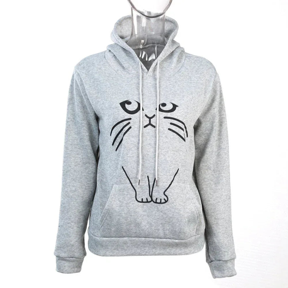 Women Hoodies With Ear Cat Pattern Casual Sweatshirts Pullover Top Female Winter Autumn Long Sleeves Hoodie Coat - Shello's Creative Boutique