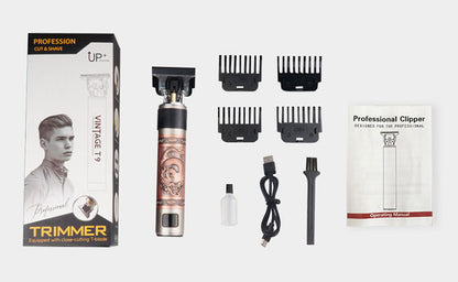 T9 Hair Clipper Oil Head Push Digital Display Carving Skull Small Hair Clipper Trimming Shaved White USB Charging Zinc Alloy eprolo