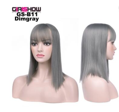 women Bob Wig With Bangs Short Straight Wigs party Synthetic Hair Heat Resistant Fiber fake hair Halloween Perucas eprolo