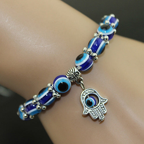Handmade Hamsa Fatima Bangle Evil Eye Beads Elastic Couple Bracelet Femme Jewelry eprolo