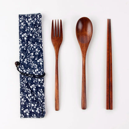 Japanese Style Long Handled Spoons, Forks, Chopsticks, Three Piece Set Of Wooden Portable Tableware, Chopsticks, Spoons, Set - Shello's Creative Boutique