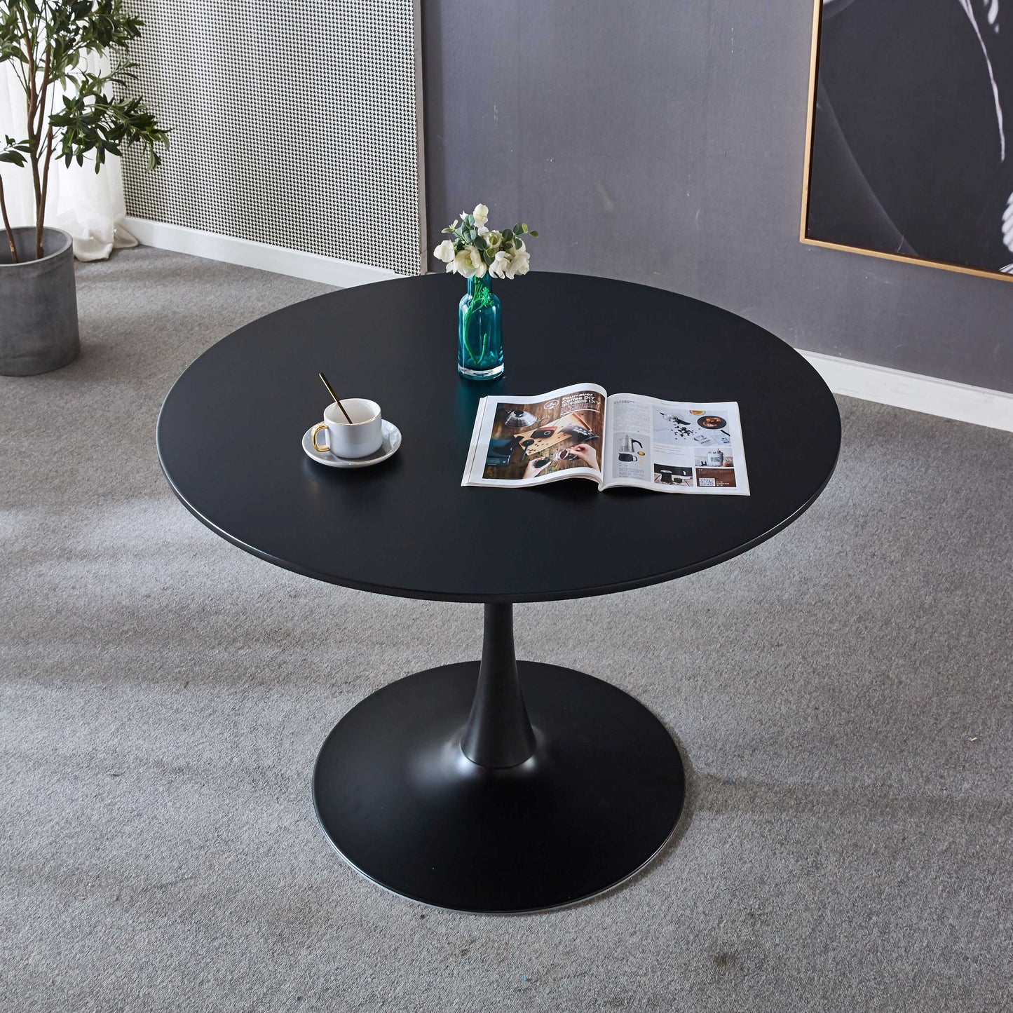 42" Black Tulip Dining Table | Mid-Century Round Pedestal Table