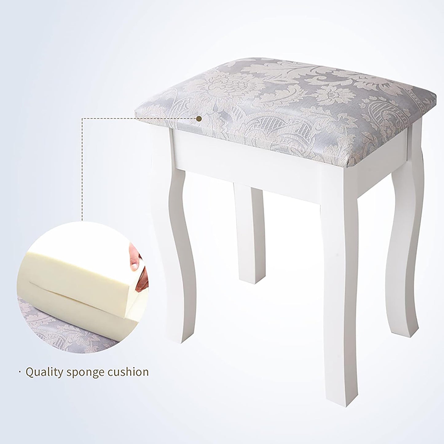 Vanity Table Set with 4 Drawer, Makeup Dressing Table w/Cushioned Stool, Girls Women Bedroom Furniture Set Oval Mirror eprolo