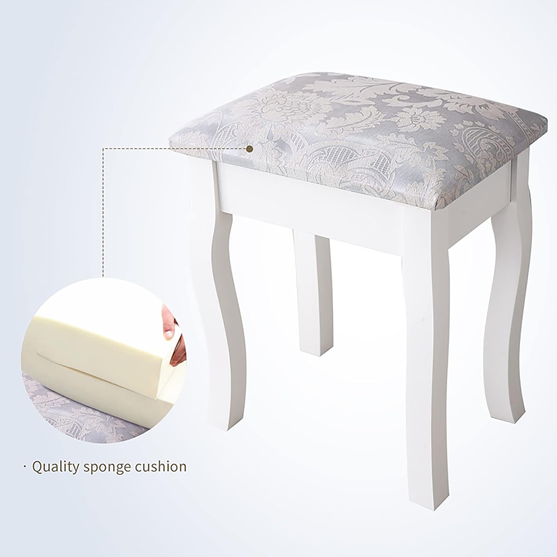 Vanity Table Set with 4 Drawer, Makeup Dressing Table w/Cushioned Stool, Girls Women Bedroom Furniture Set Oval Mirror eprolo