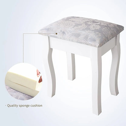 Vanity Table Set with 4 Drawer, Makeup Dressing Table w/Cushioned Stool, Girls Women Bedroom Furniture Set Oval Mirror - Shello's Creative Boutique