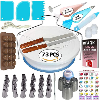 Numbered 73-Piece Set Of Cake Turntable, Non-Slip Turntable, Cake Flower Nozzle, Love Silicone Mold - Shello's Creative Boutique