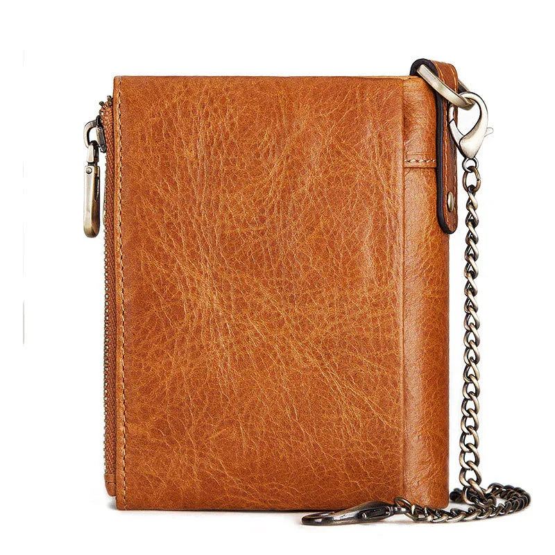 Anti-Theft Brush Double Zipper Leather Wallet Multi Card Slot Men's Wallet Crazy Horse Leather Coin Purse - Shello's Creative Boutique