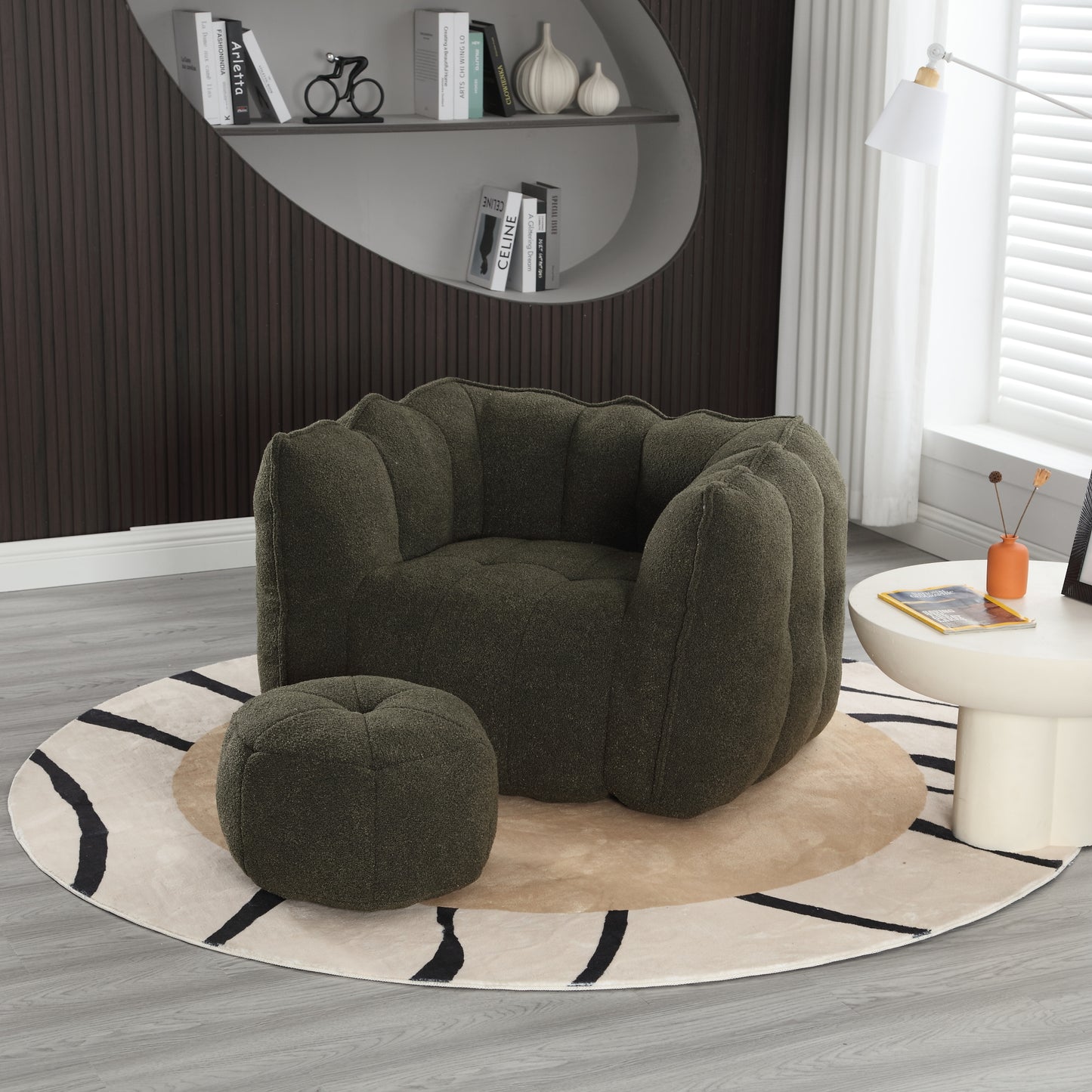 Soft Bean Bag Chair with High Resilient Foam(Chips)for living room and bedroom,Comfortable Square Lazy Sofa with Footstool eprolo
