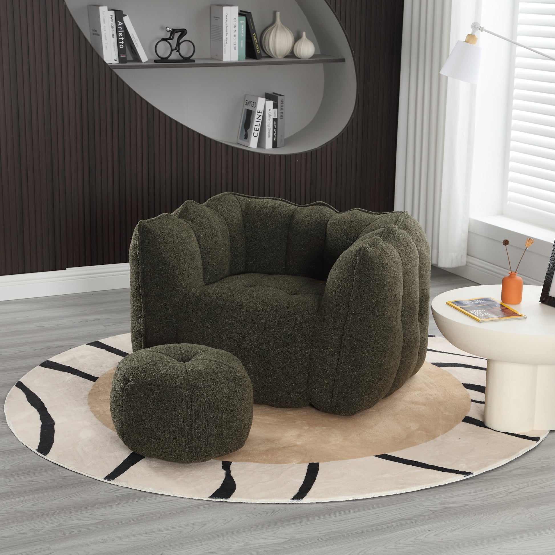 Soft Bean Bag Chair with High Resilient Foam(Chips)for living room and bedroom,Comfortable Square Lazy Sofa with Footstool eprolo
