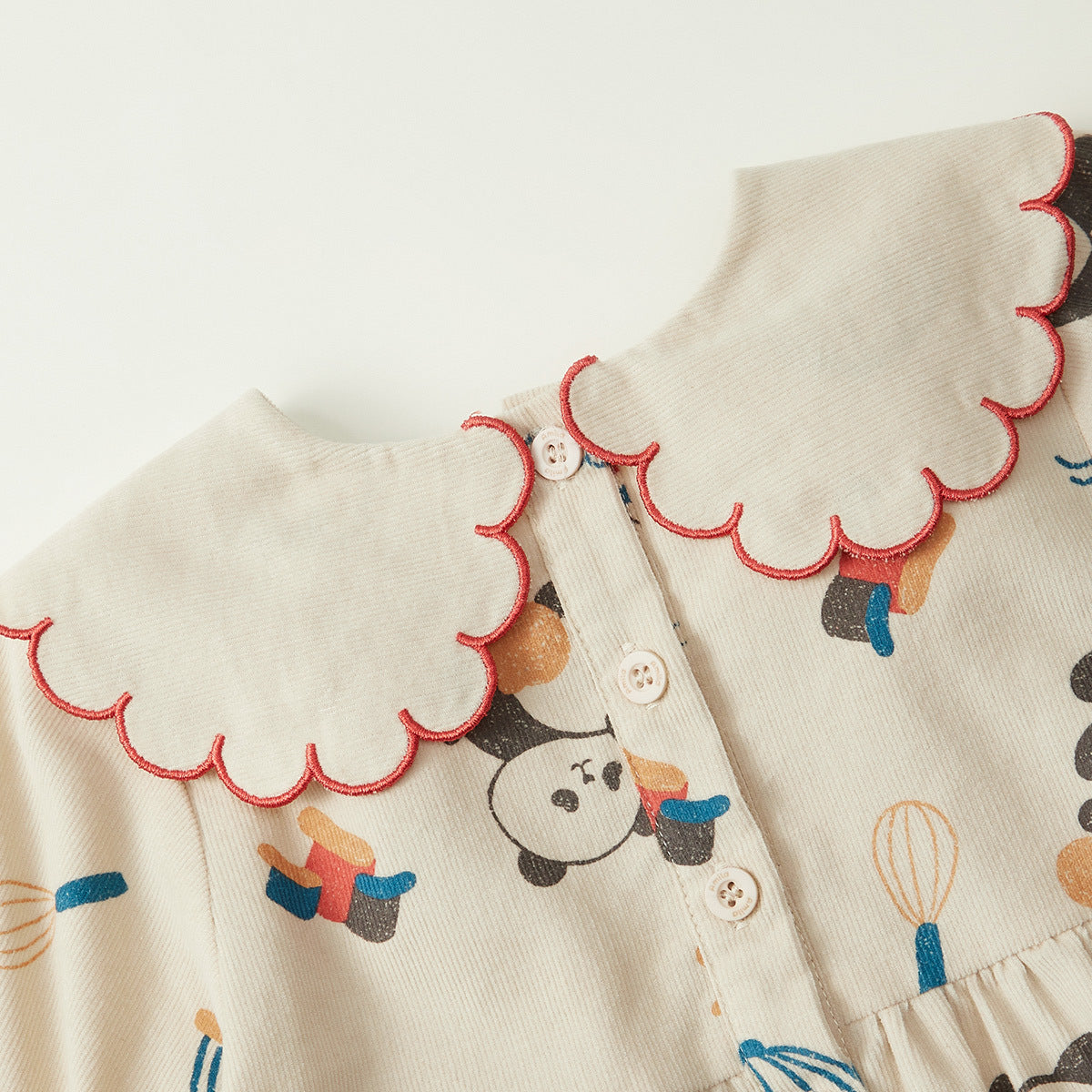 Autumn New Children's Clothing Girls Dress Long-Sleeved Korean Cartoon A-Line Skirt Lace Lapel Corduroy Skirt eprolo