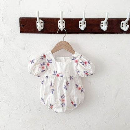 Clothing Baby Girl's One-Piece Summer Clothing Foreign Style Baby Romper Flower Puff Sleeves Toddler's Fart Romper - Shello's Creative Boutique