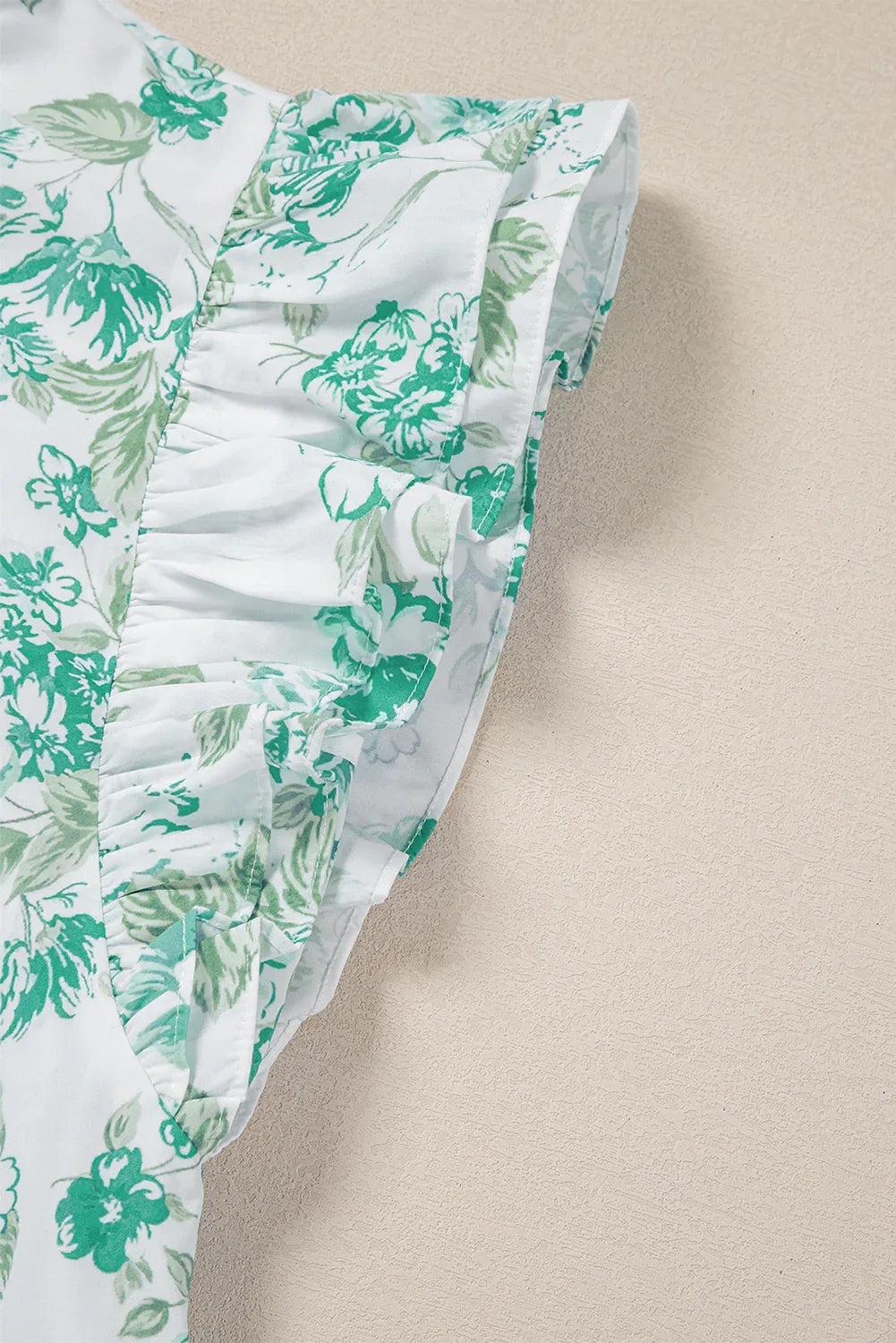 Green Floral Print Ruffle Sleeve Frill Shirt - Shello's Creative Boutique