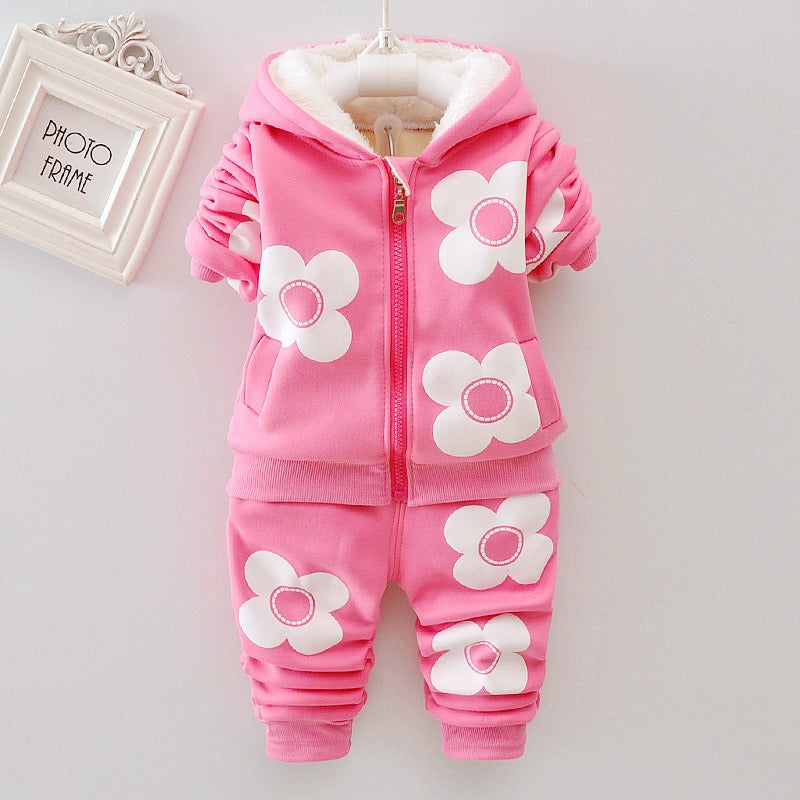 Plush set for girls' outdoor wear three flower early winter clothing two-piece set for children's autumn clothing Shello Creative Boutique