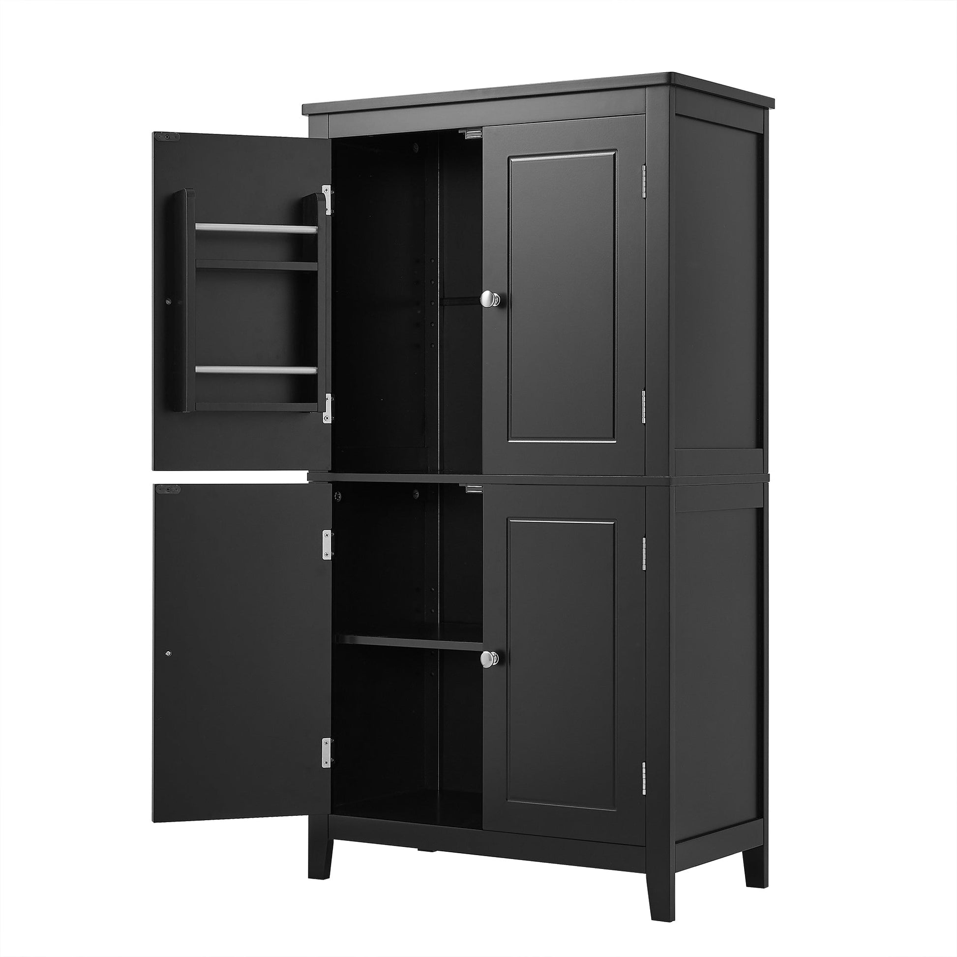 Bathroom floor storage cabinet, bathroom storage cabinet, 4-door independent cabinet, adjustable shelf, adaptive shelf, black eprolo