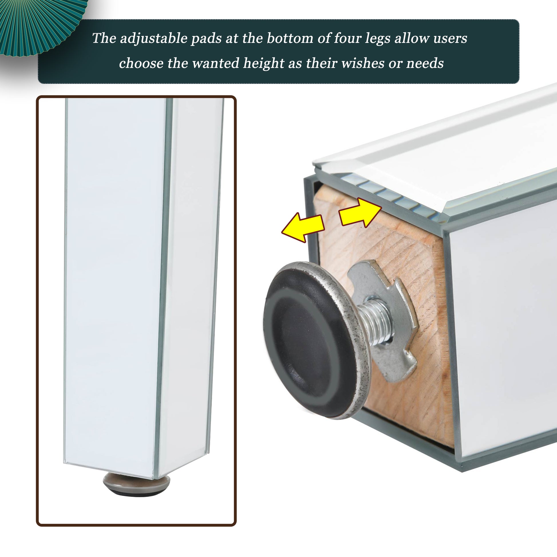 ON-TRANS glass mirror edge table, easy to assemble crystal design and adjustable height leg edge table, silver eprolo