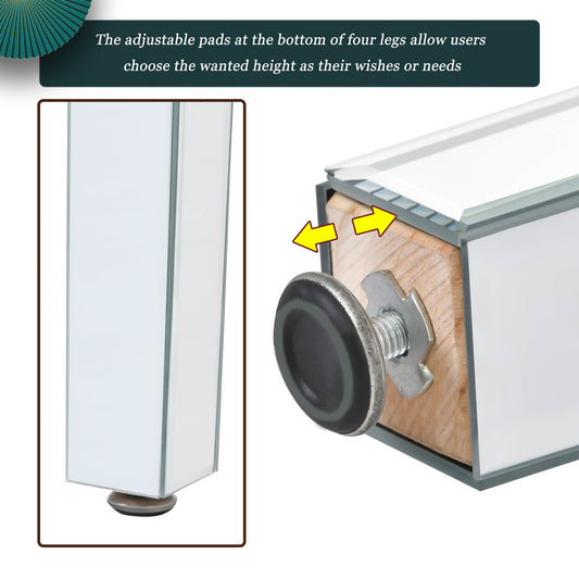 ON-TRANS glass mirror edge table, easy to assemble crystal design and adjustable height leg edge table, silver eprolo