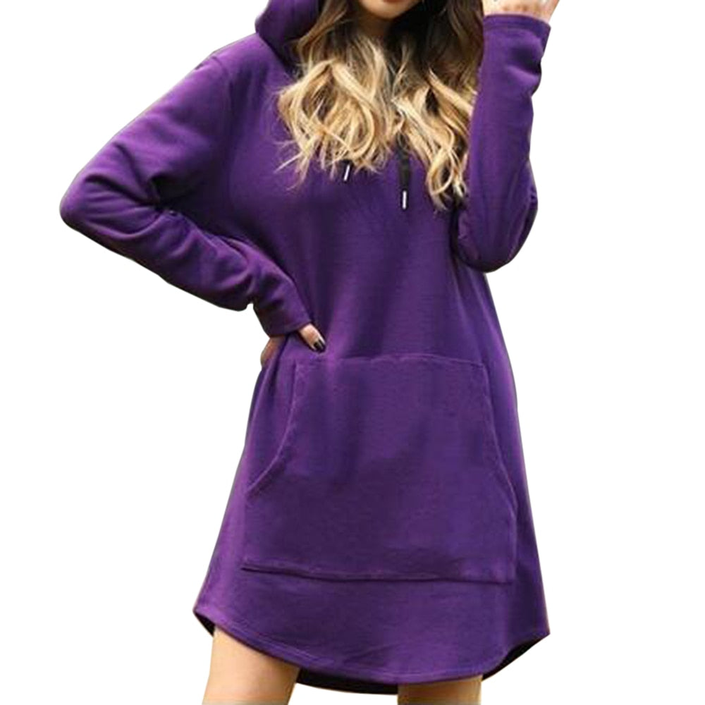 Vintage Women Spring Dress Hooded Long Sleeve Loose Casual 3XL Plus Size Dress Retro Ladies Pocket Tube Midi Dresses eprolo