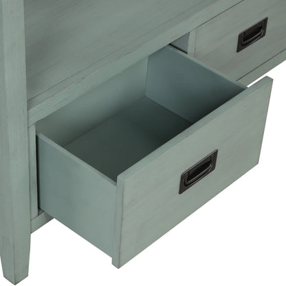 36'' Farmhouse Pine Wood Console Table Entry Sofa Table with 4 Drawers & 1 Storage Shelf (Retro Blue) - Shello's Creative Boutique