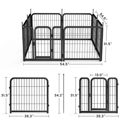8-Panel Outdoor Dog Fence - 80cm Portable Pet Playpen (Black, 67cm W x 80cm H)