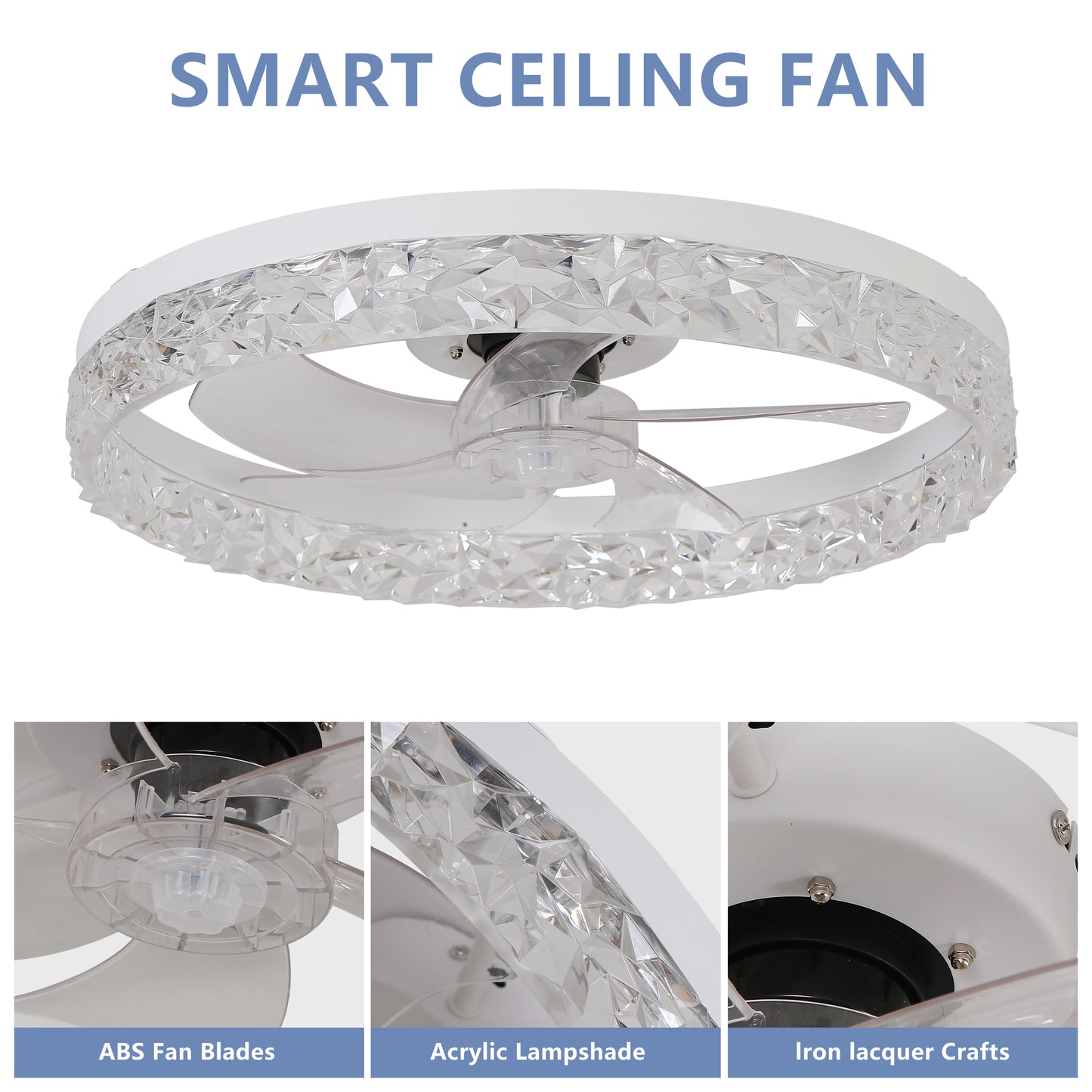 Modern acrylic ceiling fan light with remote control, dimmable LED pendant light, 6-speed adjustable, silent motor eprolo
