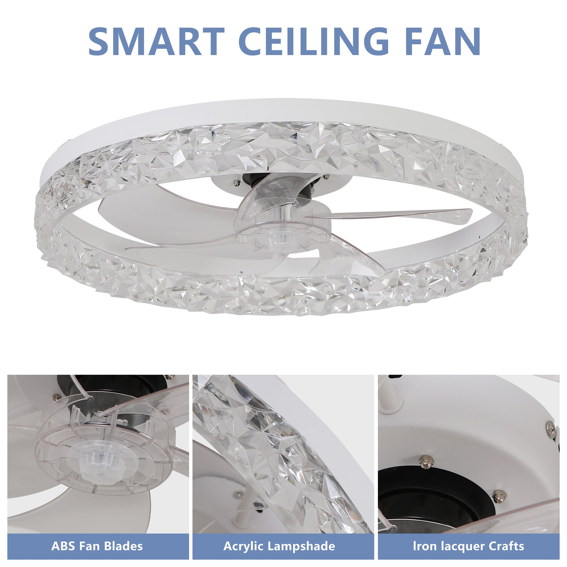 Modern acrylic ceiling fan light with remote control, dimmable LED pendant light, 6-speed adjustable, silent motor eprolo