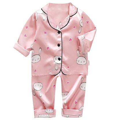 LJW Children's pajamas set Baby suit Kids Clothes Toddler Boys Girls Ice silk satin Tops Pants Set home Wear Kids pajamas - Shello's Creative Boutique