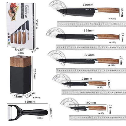 Premium Six-Piece Stainless Steel Kitchen Knife Set – Wooden Handle Edition - Shello's Creative Boutique
