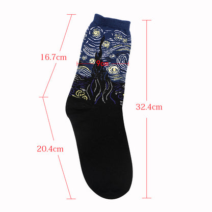 3D Retro Painting Art Socks Unisex Women Men Funny Novelty Starry Night Vintage Socks