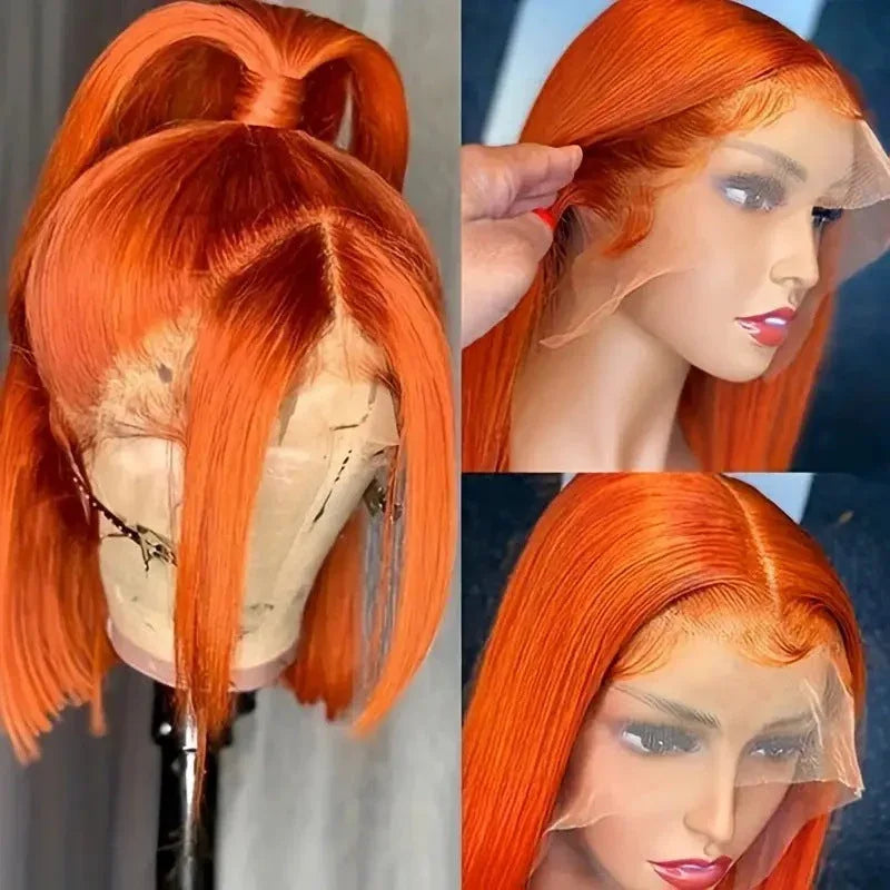 Ginger Orange Bob Wig Human Hair 13x4 Lace Front - Straight - Shello's Creative Boutique
